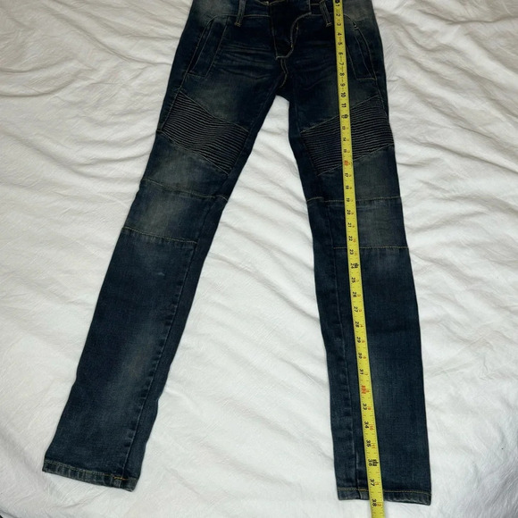 Pierre Balmain panelled distressed jeans motto biker Made in Italy size 27 - Picture 12 of 16